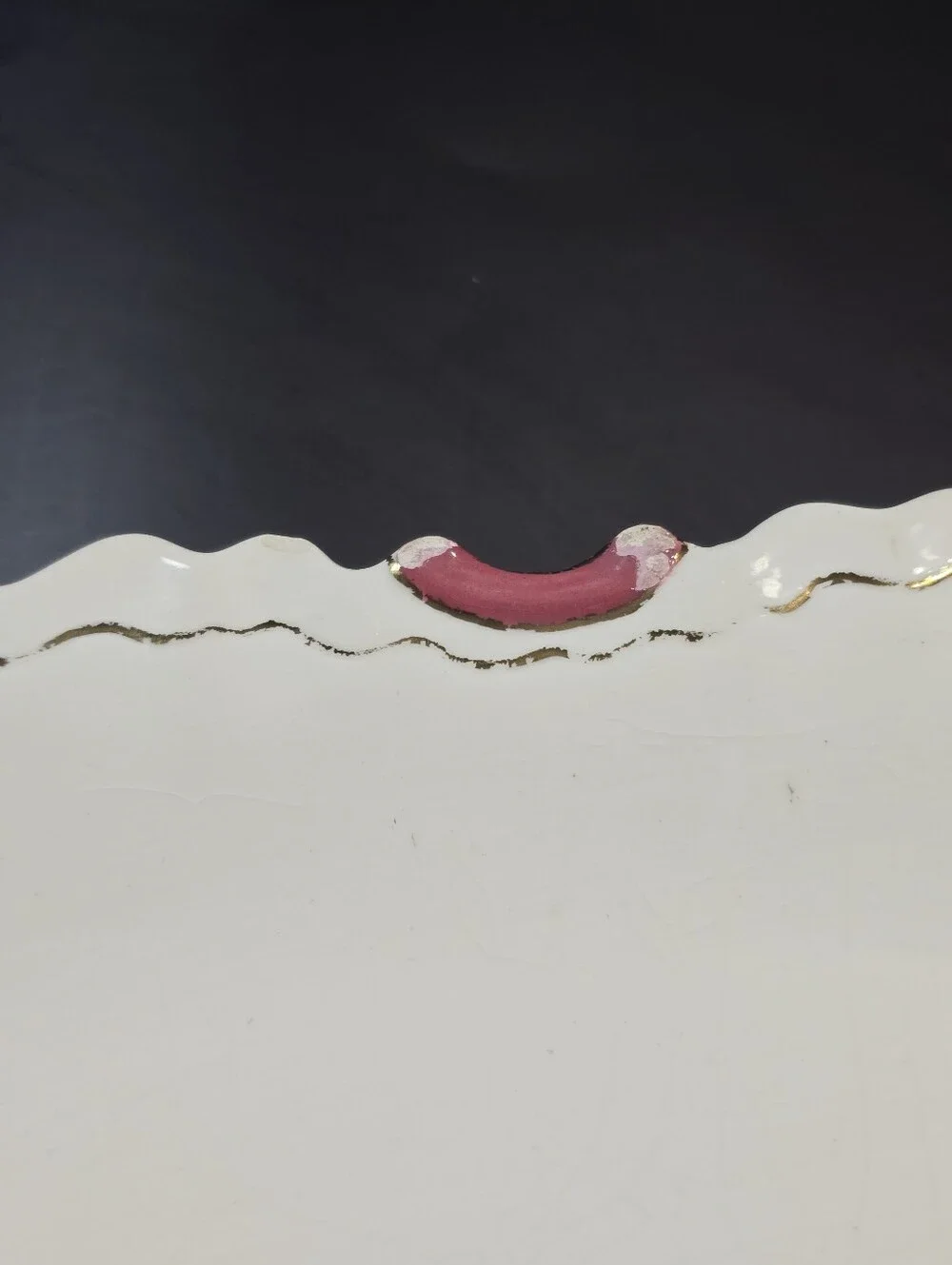 Antique Scalloped Edge Oval Ceramic Porcelain Serving Platter Cream & Pink Mauve